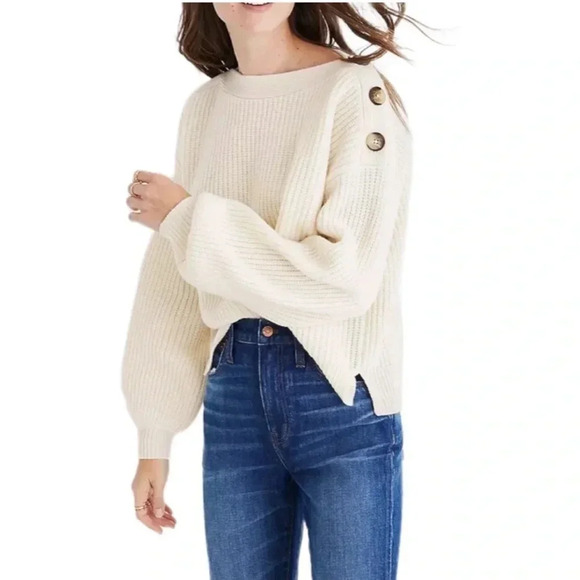 MADEWELL BOATNECK BUTTON-SHOULDER SWEATER SIZE MEDIUM - Picture 1 of 7